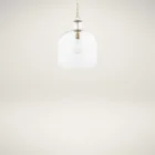 Clear glass dome pendant light with brass accents and exposed bulb.