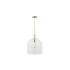 Clear glass dome pendant light with brass accents and exposed bulb.