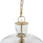 Clear glass dome pendant light with brass accents and exposed bulb.