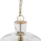Clear glass dome pendant light with brass accents and exposed bulb.