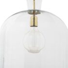 Clear glass dome pendant light with brass accents and exposed bulb.
