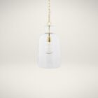 Tall clear glass pendant light with gold metal hardware and a single exposed bulb, suspended from a matching gold chain.