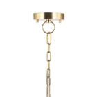 Tall clear glass pendant light with gold metal hardware and a single exposed bulb, suspended from a matching gold chain.