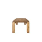 Rectangular solid wood dining table with angled apron detail and block legs in a warm golden-brown finish.