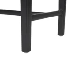 A minimalist black wood bench with a woven black leather seat, featuring clean lines and an open-frame base.
