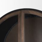 Tall arched cabinet in dark brown wood with black metal frame and glass panel doors – Mercana Sloan Cabinet