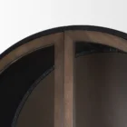 Tall arched cabinet in dark brown wood with black metal frame and glass panel doors – Mercana Sloan Cabinet