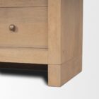 Light natural wood arched cabinet with glass doors, three shelves, and six lower drawers.