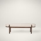 Modern wood-framed bench with rounded edges and a neutral upholstered cushion.