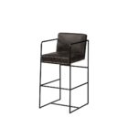 Black leather and metal frame bar stool with minimalist silhouette and slim profile.