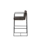 Black leather and metal frame bar stool with minimalist silhouette and slim profile.