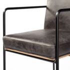 Black leather and metal frame bar stool with minimalist silhouette and slim profile.