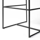 Black leather and metal frame bar stool with minimalist silhouette and slim profile.