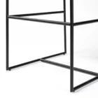 Black leather and metal frame bar stool with minimalist silhouette and slim profile.