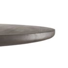 Round dark wood dining table with fluted cylindrical pedestal base.