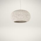 Boho-style dome pendant light with hand-beaded white finish and woven texture.