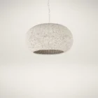 Boho-style dome pendant light with hand-beaded white finish and woven texture.