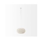 Boho-style dome pendant light with hand-beaded white finish and woven texture.