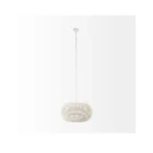 Boho-style dome pendant light with hand-beaded white finish and woven texture.