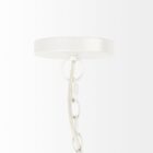 Boho-style dome pendant light with hand-beaded white finish and woven texture.