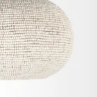 Boho-style dome pendant light with hand-beaded white finish and woven texture.