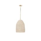 Mercana Tosha pendant light featuring a handwoven cream dome shade suspended from a gold chain.