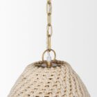 Mercana Tosha pendant light featuring a handwoven cream dome shade suspended from a gold chain.