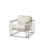 Mercana Watson accent chair featuring a modern metal frame with white boucle upholstery and wood armrests.