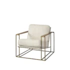 Mercana Watson accent chair featuring a modern metal frame with white boucle upholstery and wood armrests.