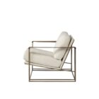Mercana Watson accent chair featuring a modern metal frame with white boucle upholstery and wood armrests.