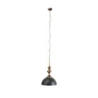 Mercana Willson pendant light featuring a matte black dome shade and sculptural antique gold spindle stem.