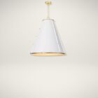 Regina Andrew French Maid Chandelier Large in white with oversized conical shade and brass accents.