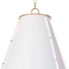 Regina Andrew French Maid Chandelier Large in white with oversized conical shade and brass accents.