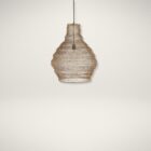 Sculptural wire pendant light in a natural brass tone.