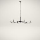 Black 8-arm chandelier with minimalist curved arms and exposed candelabra bulbs.