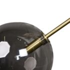 Modern gold chandelier with staggered rods and smoky mirrored glass globe shades