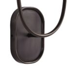 Double-arm wall sconce with white tapered shades and oil-rubbed bronze finish.