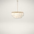 Sunpan Apsara Chandelier with layered natural shell panels and a brushed gold frame.