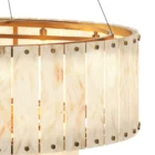 Sunpan Apsara Chandelier with layered natural shell panels and a brushed gold frame.