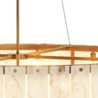 Sunpan Apsara Chandelier with layered natural shell panels and a brushed gold frame.