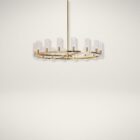 Sunpan Clarabelle Chandelier with clear cylindrical glass shades and a brushed gold frame.