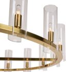 Sunpan Clarabelle Chandelier with clear cylindrical glass shades and a brushed gold frame.