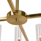 Sunpan Clarabelle Chandelier with clear cylindrical glass shades and a brushed gold frame.