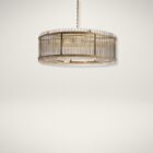 Sunpan Kore Large Clear Chandelier with cylindrical clear glass rods and a brushed gold frame.