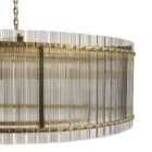 Sunpan Kore Large Clear Chandelier with cylindrical clear glass rods and a brushed gold frame.