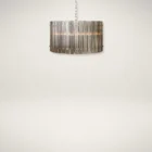 Sunpan Kore Small Chandelier with vertical ribbed metal panels in a brushed silver finish.