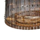 Sunpan Kore Small Chandelier with vertical ribbed metal panels in a brushed silver finish.