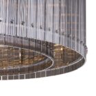 Sunpan Kore Large Smoke Grey Chandelier with cylindrical smoked glass rods and a brushed silver frame.