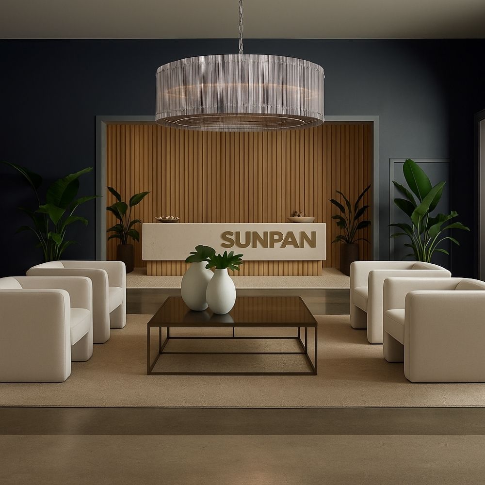 Sunpan Kore Large Smoke Grey Chandelier with cylindrical smoked glass rods and a brushed silver frame.