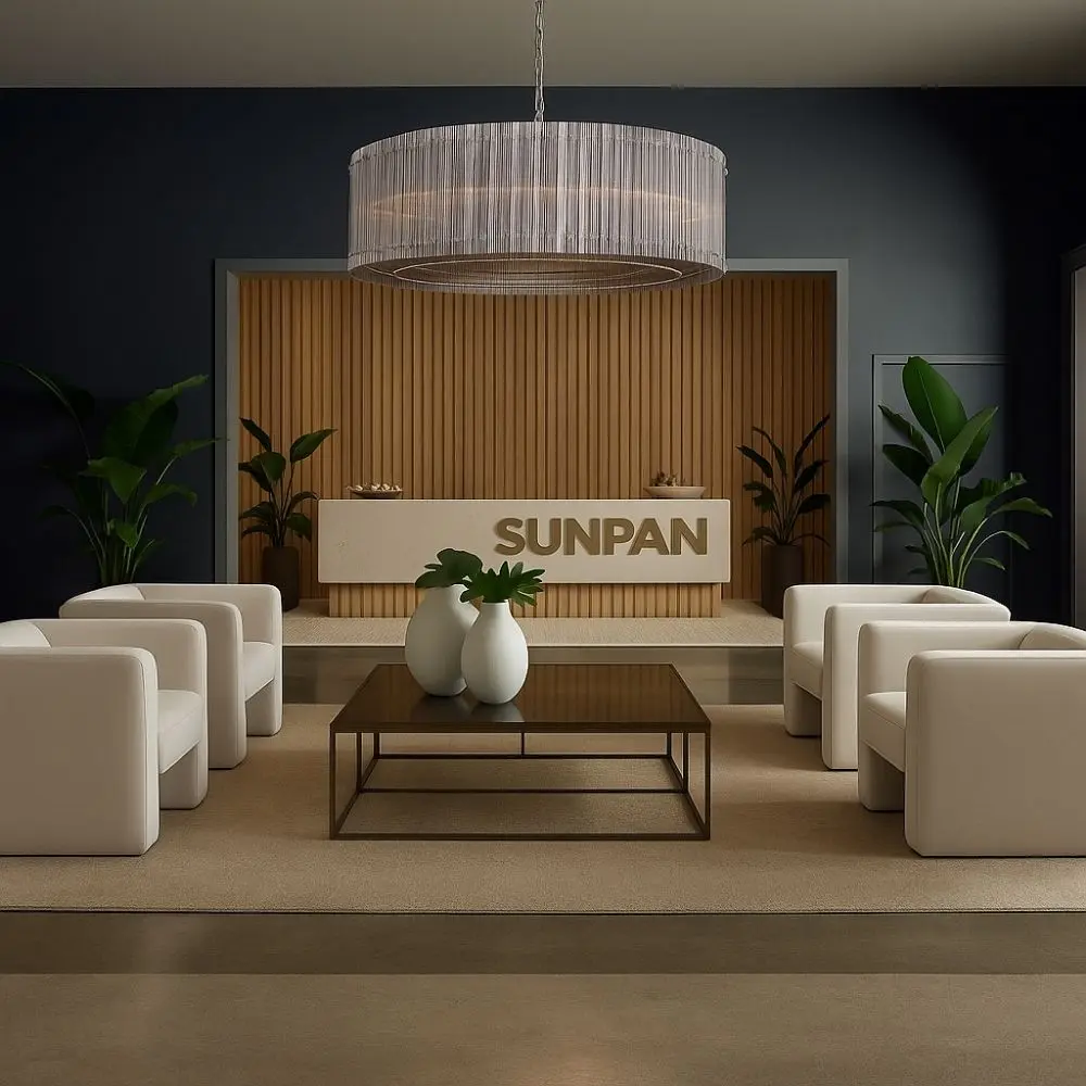 Sunpan Kore Large Smoke Grey Chandelier with cylindrical smoked glass rods and a brushed silver frame.